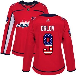 Damen Washington Capitals Trikot Dmitry Orlov 9 Rot USA Flag Fashion Authentic